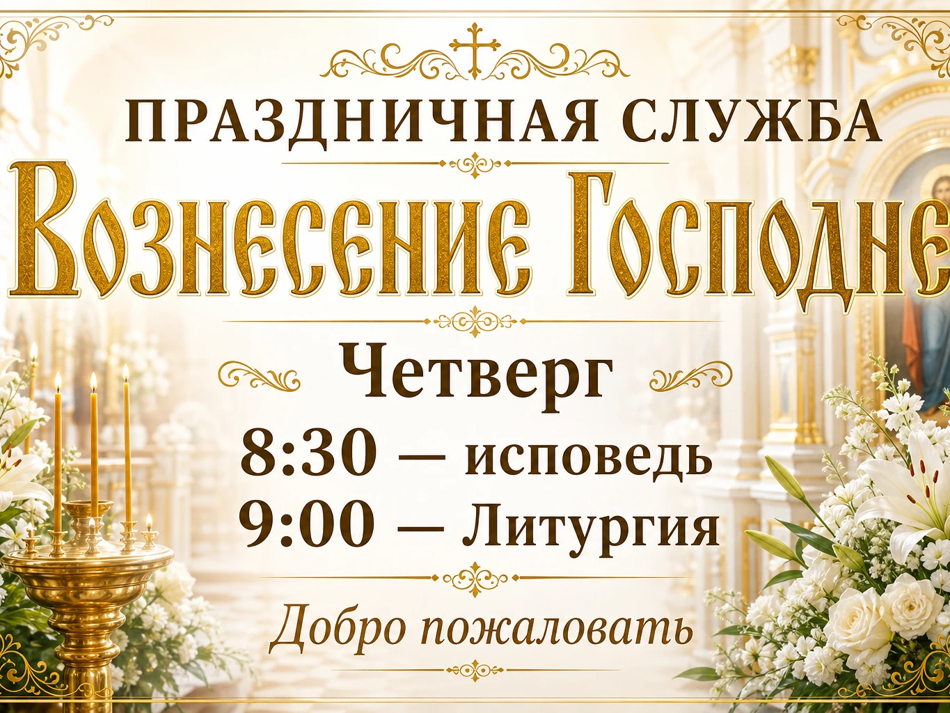 Пост о праздничной службе — готовое объявление с текстом