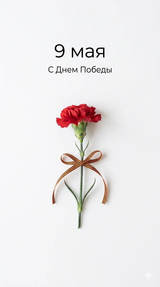 Минималистичная открытка на 9 мая с одной гвоздикой