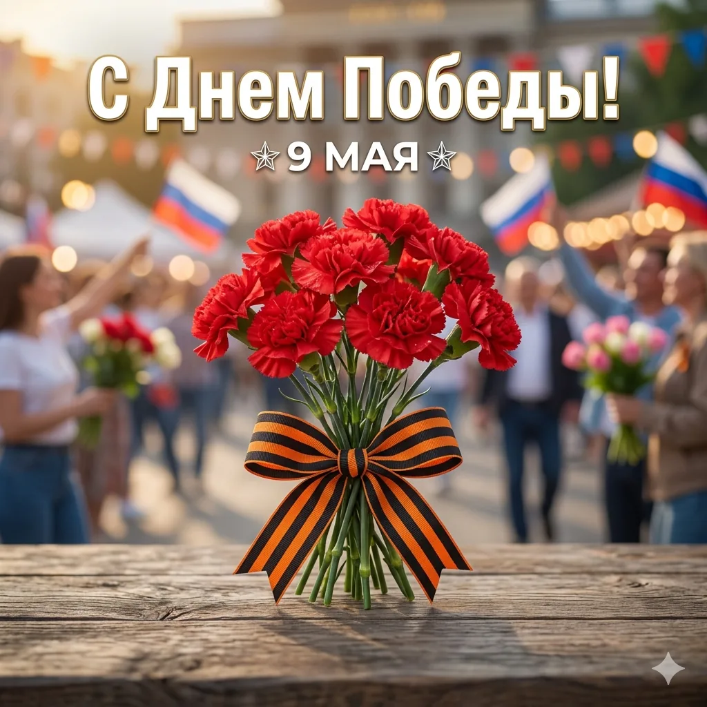 Квадратная открытка на 9 мая для публикации во ВКонтакте