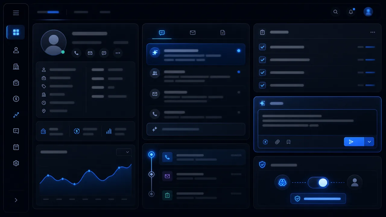 Рабочее место менеджера CRM с AI-подсказками, резюме и чек-листом